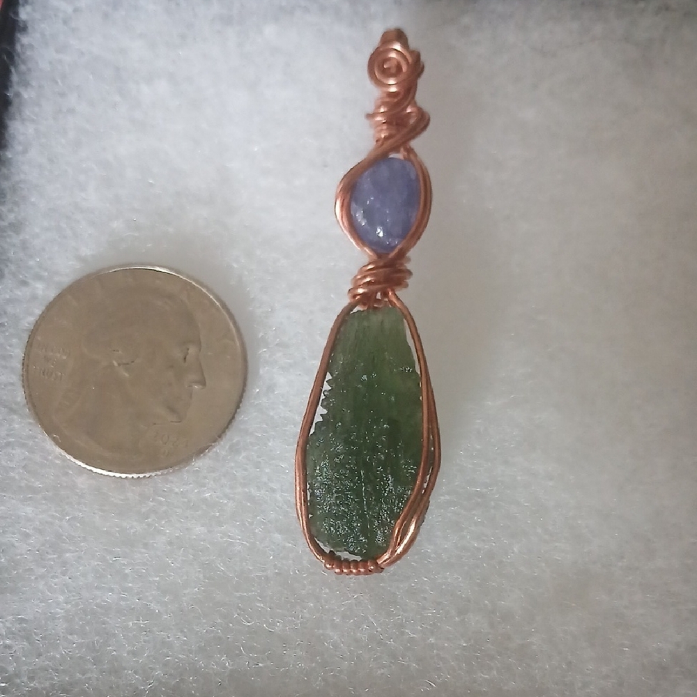 Elegant Copper Wire Wrapped Green and Purple Pendant